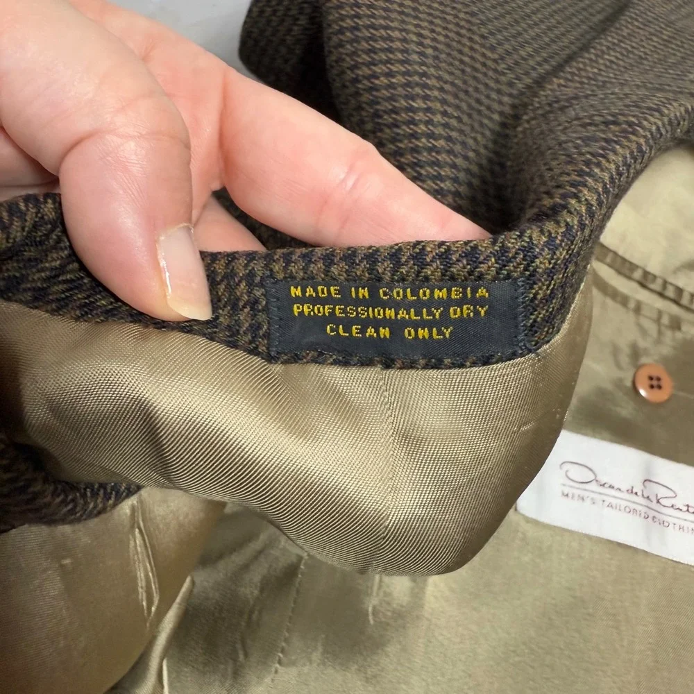 Oscar de la Renta‎ Men's Houndstooth Blazer Sport Coat Size 42L Brown Tan Formal